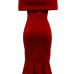 Fashion Bateau Neck Falbala Design Red Polyester Mid Calf Dress Fashion Bateau Neck Falbala Design Red Polyester Mid Calf Dress