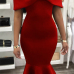 Fashion Bateau Neck Falbala Design Red Polyester Mid Calf Dress Fashion Bateau Neck Falbala Design Red Polyester Mid Calf Dress