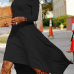 Fashionable Bateau Neck Dew Shoulder Black Cotton Ankle Length Dress Fashionable Bateau Neck Dew Shoulder Black Cotton Ankle Length Dress
