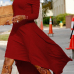  Fashionable Bateau Neck Dew Shoulder Wine Red Cotton Ankle Length Dress