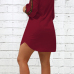  Fashionable Turndown Collar Striped Wine Red Polyester Mini Dress