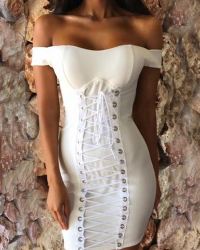  Healthy Fabric Sexy Bateau Neck Off The Shoulder Short Sleeve Sheath Mini Dresses