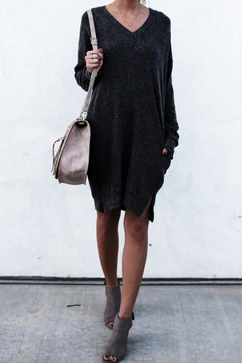  Lazy Afternoon V Neck Mini Dress