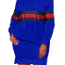  Leisure Hooded Collar Patchwork Blue Polyester Mini Dress