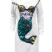  Leisure Round Neck Printed White Polyester Knee Length Dress