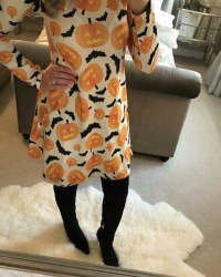  Leisure Round Neck Pumpkin Printing Milk Fiber Knee Length Dress