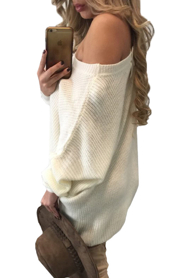  Polyester Casual Bateau Neck One Shoulder Long Sleeve  Mini Dresses