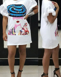  Polyester Casual O neck Cap Sleeve Short Sleeve Straight Mini Dresses