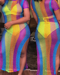  Polyester Sexy O neck Short Sleeve Sheath Mid Calf Dresses