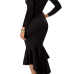 Sexy Bateau Neck Dovetail Shape Design Black Polyester Ankle Length Dress Sexy Bateau Neck Dovetail Shape Design Black Polyester Ankle Length Dress