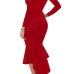 Sexy Bateau Neck Dovetail Shape Design Red Polyester Ankle Length Dress Sexy Bateau Neck Dovetail Shape Design Red Polyester Ankle Length Dress