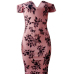  Sexy Bateau Neck Printed Pink Polyester Sheath Knee Length Dress