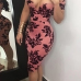  Sexy Bateau Neck Printed Pink Polyester Sheath Knee Length Dress