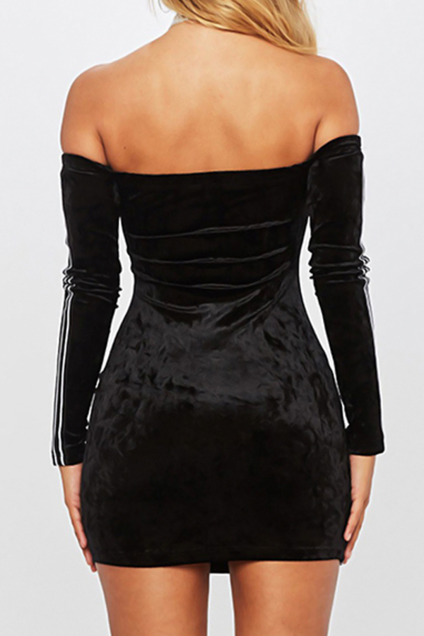  Sexy Bateau Neck Ribbon Splicing Black Velvet Mini Dress(Without Necklace)