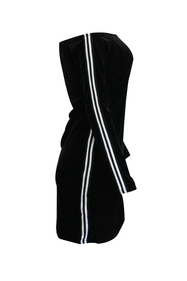  Sexy Bateau Neck Ribbon Splicing Black Velvet Mini Dress(Without Necklace)