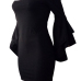  Sexy Bateau Neck Trumpet Sleeves Black Polyester Mini Dress