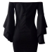  Sexy Bateau Neck Trumpet Sleeves Black Polyester Mini Dress
