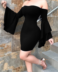 Sexy Bateau Neck Trumpet Sleeves Black Polyester Mini Dress Sexy Bateau Neck Trumpet Sleeves Black Polyester Mini Dress