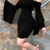  Sexy Bateau Neck Trumpet Sleeves Black Polyester Mini Dress