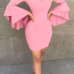 Sexy Bateau Neck Trumpet Sleeves Pink Polyester Mini Dress