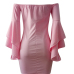  Sexy Bateau Neck Trumpet Sleeves Pink Polyester Mini Dress