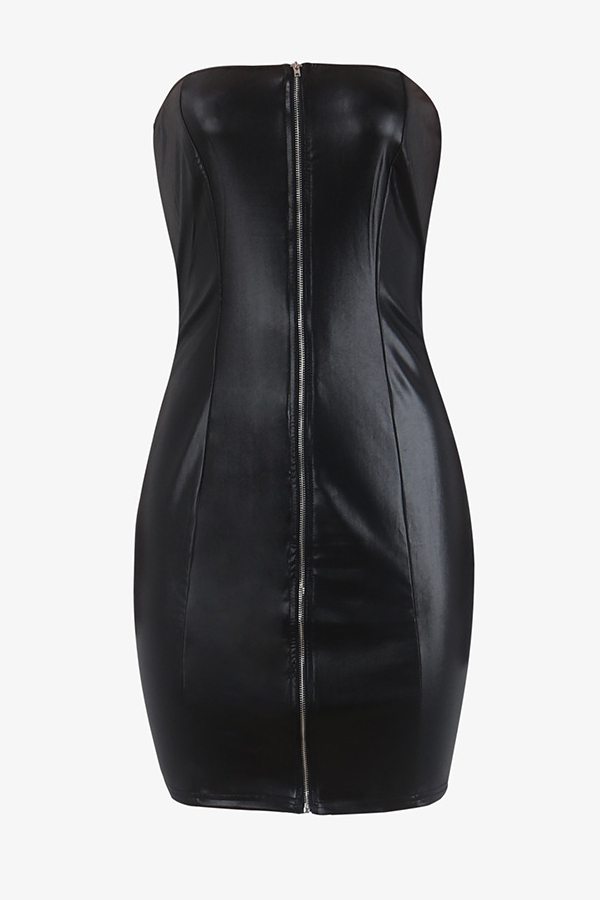  Sexy Bateau Neck Zipper Design Black Polyester Sheath Mini Zipped Dress
