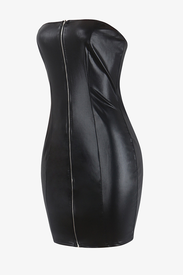  Sexy Bateau Neck Zipper Design Black Polyester Sheath Mini Zipped Dress