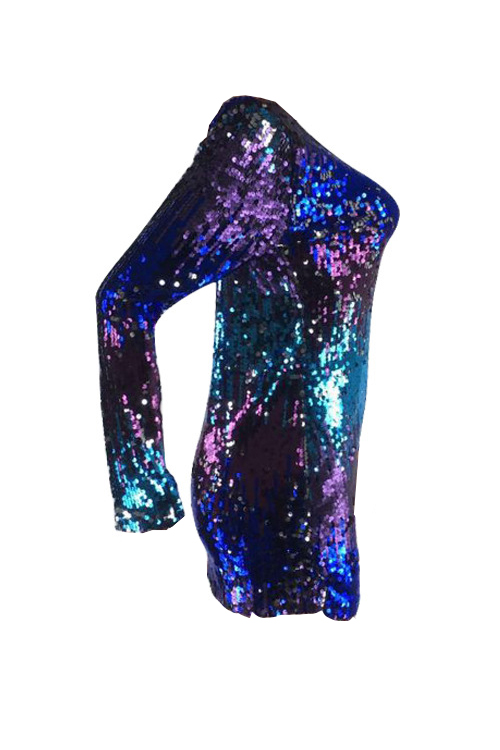  Sexy Boat Neck Backless Gradient Sequins Polyester Mini Dress