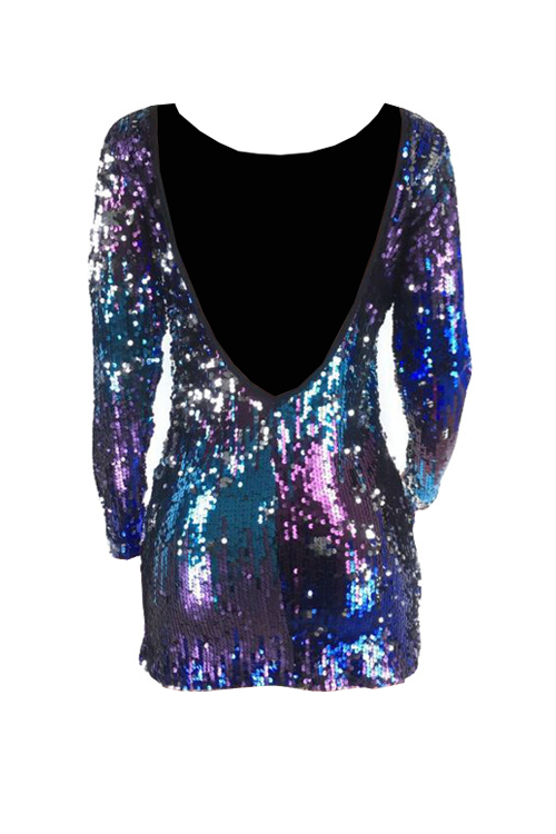  Sexy Boat Neck Backless Gradient Sequins Polyester Mini Dress