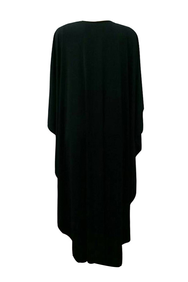  Sexy Deep V Neck Asymmetrical Design Black Polyester Mid Calf Dress