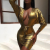  Sexy Deep V Neck Back Hollow-out Gold Polyester Mini Dress(Without Necklet)