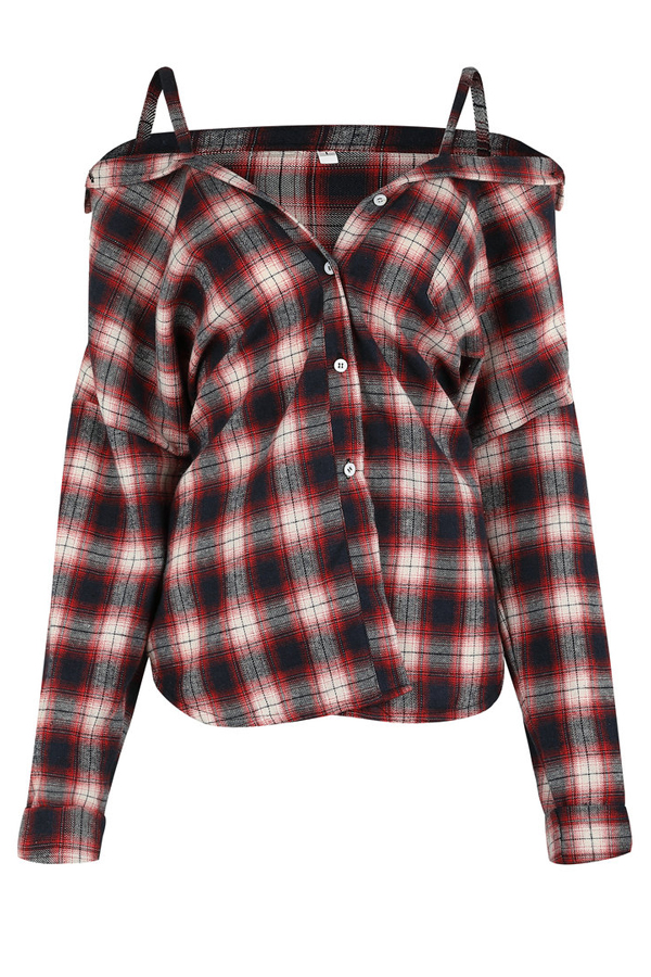  Sexy Dew Shoulder Plaids Printed Red Polyester Mini Slip Dress