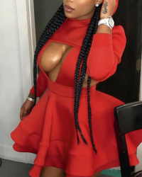  Sexy Hollow-out Pink Polyester Ball Gown Mini Dress