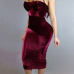Sexy Hollow-out Wine Red Velvet Sheath Mid Calf Dress Sexy Hollow-out Wine Red Velvet Sheath Mid Calf Dress