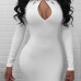  Sexy Mandarin Collar Hot Drilling Decorative Hollow-out White Healthy Fabric Mini Dress