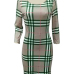 Sexy Round Neck Grid Printed Green Milk Fiber Sheath Knee Length Dress Sexy Round Neck Grid Printed Green Milk Fiber Sheath Knee Length Dress