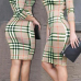 Sexy Round Neck Grid Printed Green Milk Fiber Sheath Knee Length Dress Sexy Round Neck Grid Printed Green Milk Fiber Sheath Knee Length Dress
