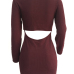  Sexy Round Neck Hollow-out Jujube-red Cotton Blend Sheath Mini Dress