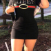 Sexy Round Neck Letters Printed Black Polyester Mini Dress Sexy Round Neck Letters Printed Black Polyester Mini Dress
