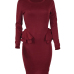 Sexy Round Neck Patchwork Wine Red Polyester Knee Length Dress Sexy Round Neck Patchwork Wine Red Polyester Knee Length Dress