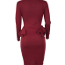 Sexy Round Neck Patchwork Wine Red Polyester Knee Length Dress Sexy Round Neck Patchwork Wine Red Polyester Knee Length Dress