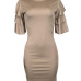  Sexy Round Neck Ruffle Sleeves Khaki Polyester Knee Length Dress