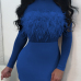 Sexy Round Neck See-Through Blue Polyester Sheath Knee Length Dress Sexy Round Neck See-Through Blue Polyester Sheath Knee Length Dress