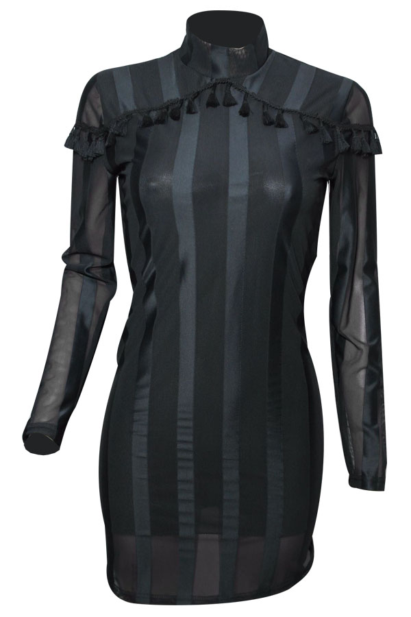  Sexy Round Neck See-Through See-Through Gauze Mini Dress