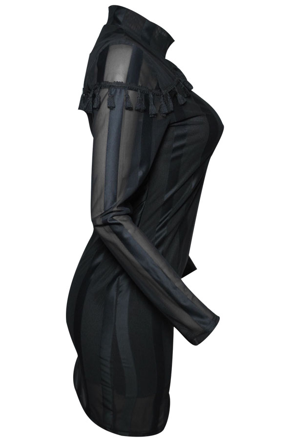  Sexy Round Neck See-Through See-Through Gauze Mini Dress