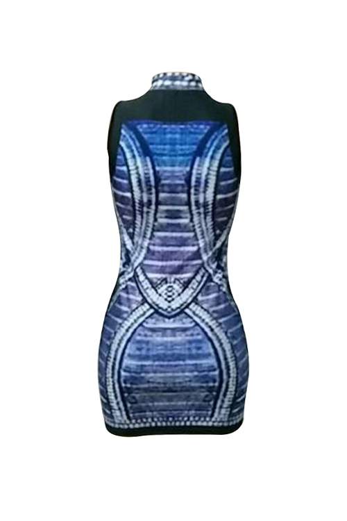  Sexy Sleeveless Printed Polyester  Sheath Mini Dress