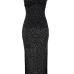 Sexy Spaghetti Strap Sleeveless Hot Drilling Decorative Black Polyester Ankle Length Dress Sexy Spaghetti Strap Sleeveless Hot Drilling Decorative Black Polyester Ankle Length Dress