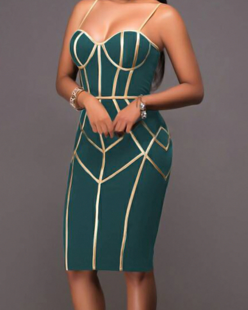 Sexy Spaghetti Strap Sleeveless Striped Printed Green Polyester Sheath Knee Length Dress Sexy Spaghetti Strap Sleeveless Striped Printed Green Polyester Sheath Knee Length Dress
