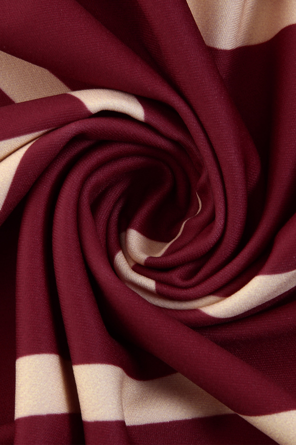  Sexy Spaghetti Strap Sleeveless Striped Printed Wine Red Polyester Sheath Knee Length Dress