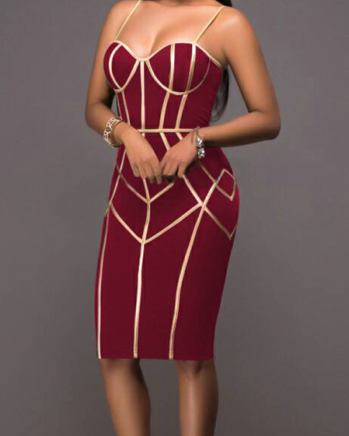Sexy Spaghetti Strap Sleeveless Striped Printed Wine Red Polyester Sheath Knee Length Dress Sexy Spaghetti Strap Sleeveless Striped Printed Wine Red Polyester Sheath Knee Length Dress